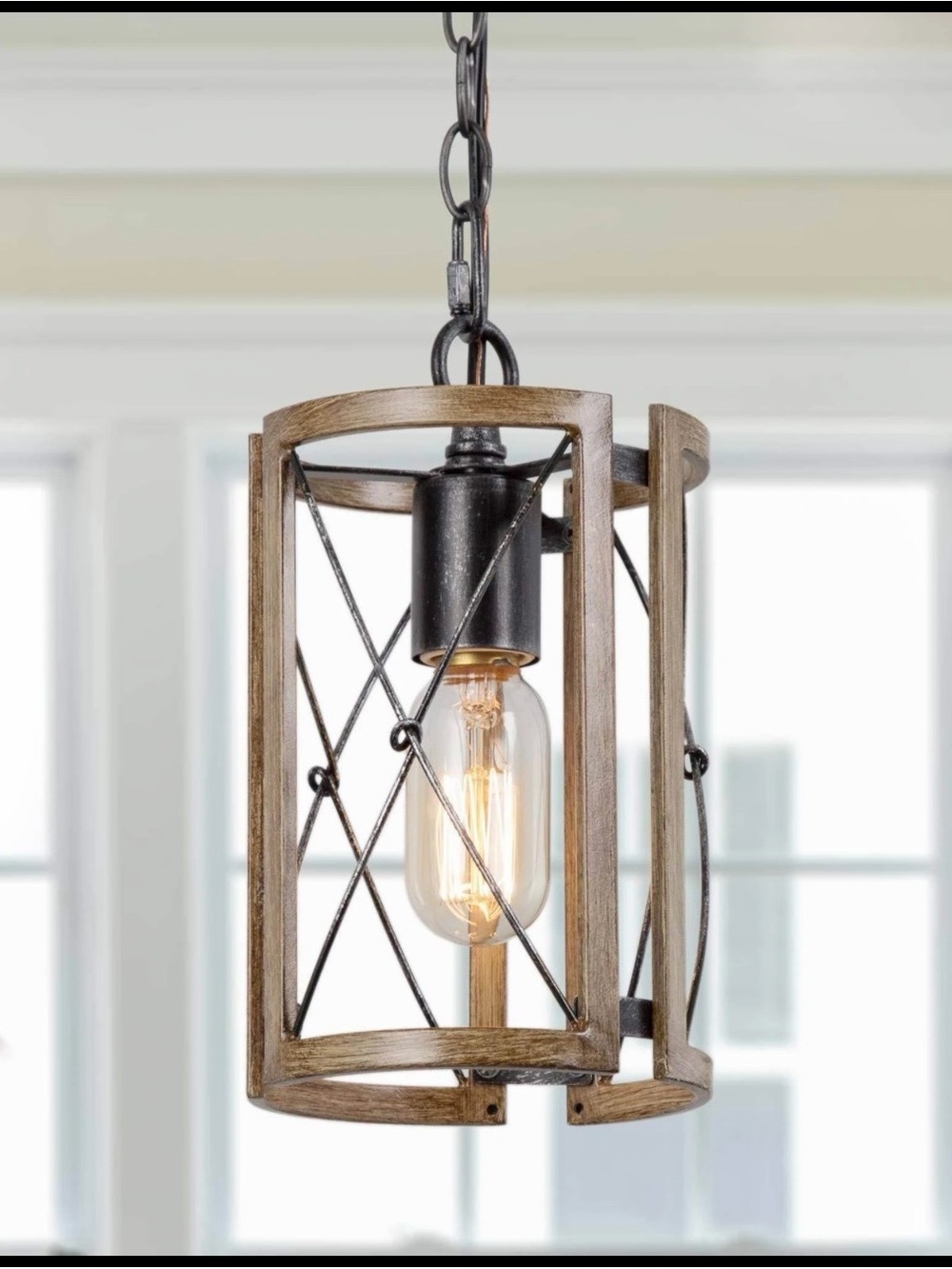 New LNC Muffsangh Wood and Metal Cage  farmhouse Pendant Light
